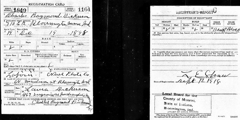 Charles Dickerson draft registration