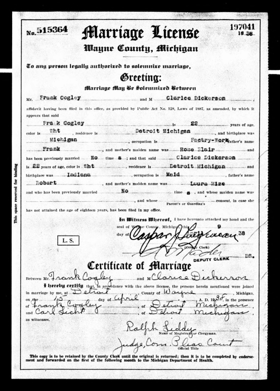 Clarice Dickerson marriage Certificate