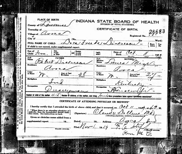 Freeda Dickerson birth certificate
