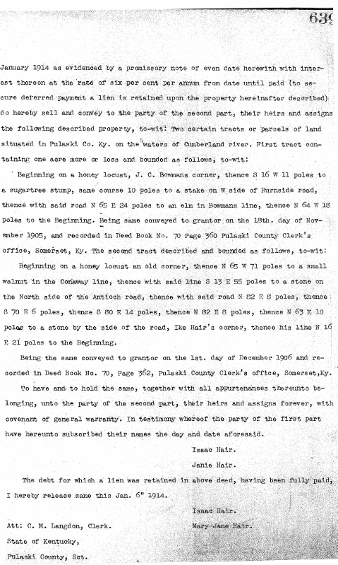 Lee Roy Mize land deed