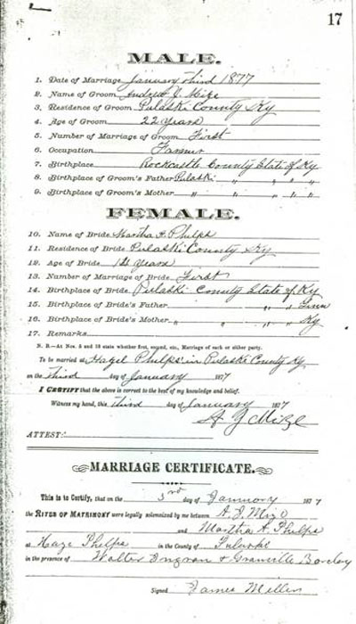 Jack Mize marriage certificate photo