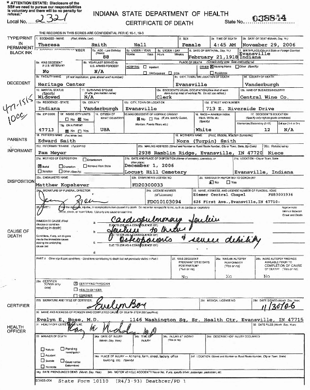 death certificate