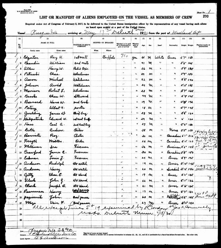 Freeman Vain Mize crewlist